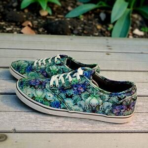 Vans Off The Wall Womens Green Floral Lace-Up Sneakers - Size 7.5